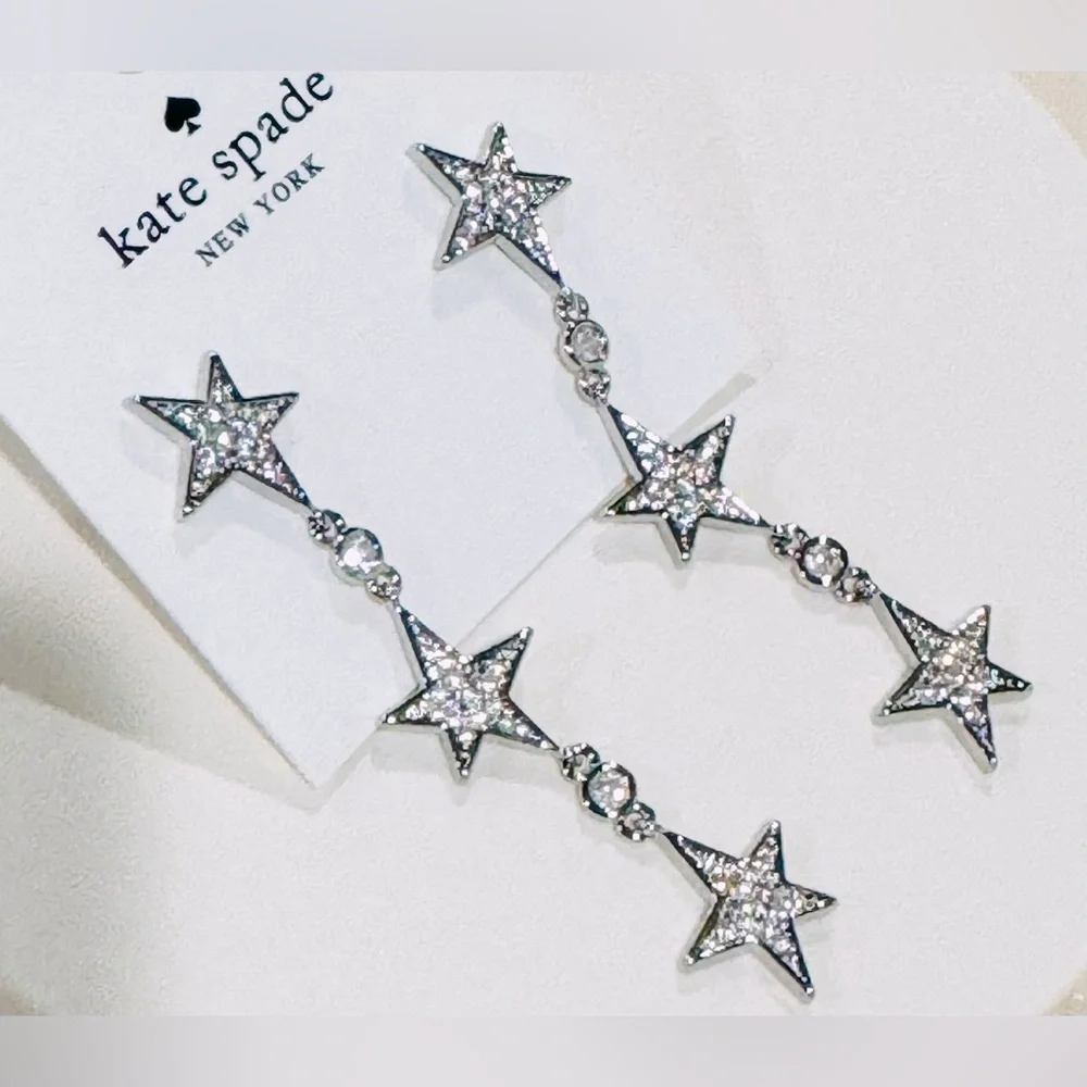 $128 KATE SPADE You’re A Star Linear Earrings NEW Silver Tone Cubic Zirconia